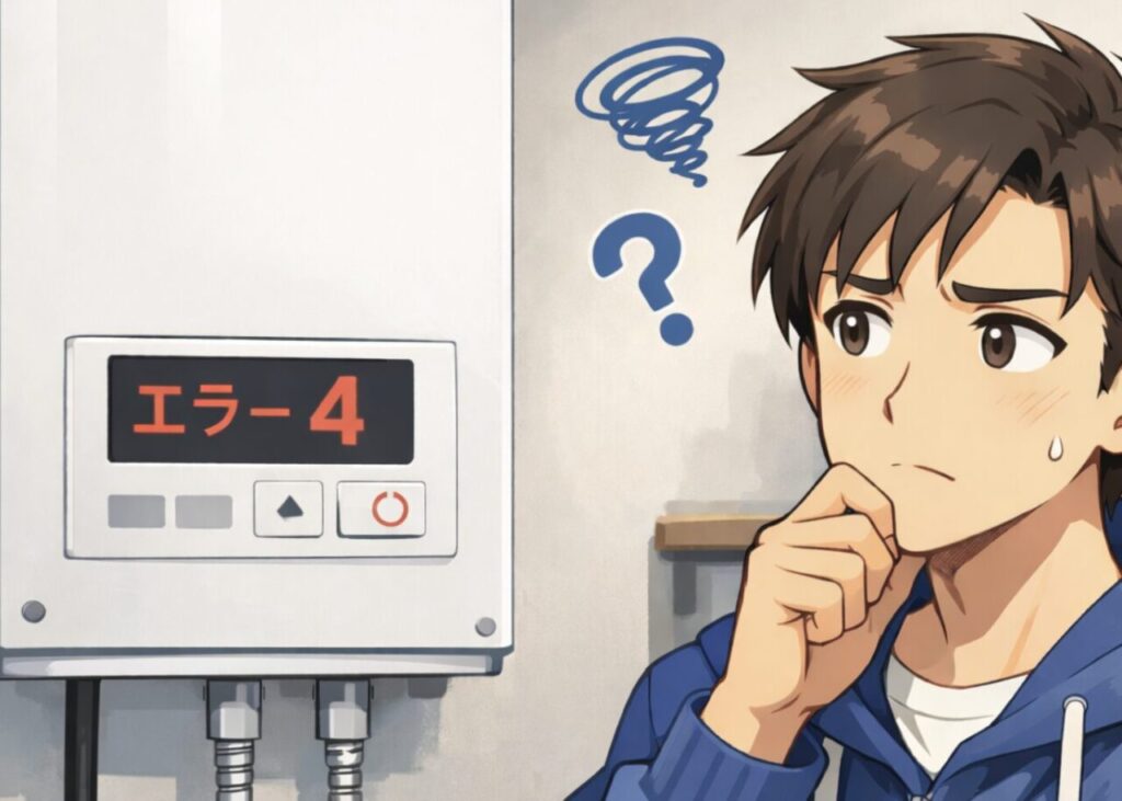 給湯器にエラー４が表示され原因がわからない青年